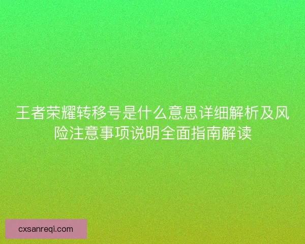 王者荣耀转移号是什么意思详细解析及风险注意事项说明全面指南解读